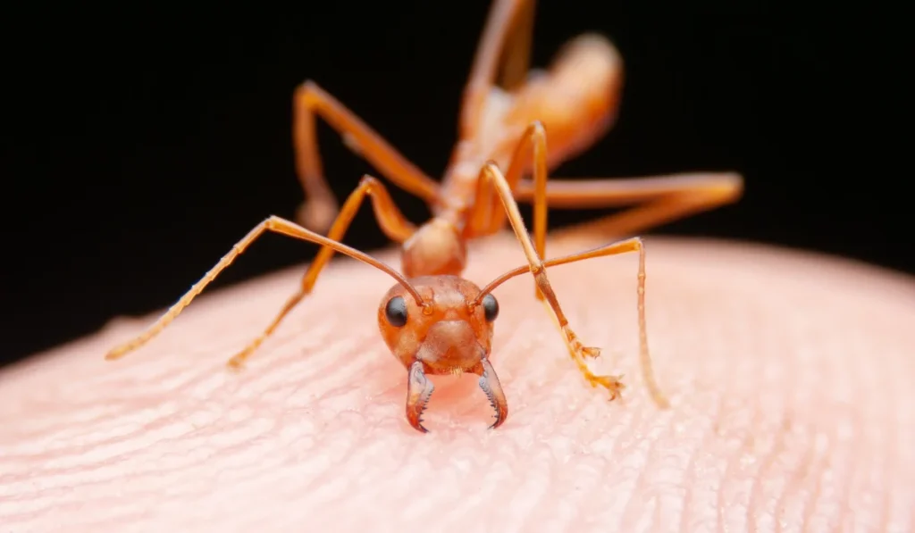Red Ant or Green Tree Ant biting on the human,Selection focus